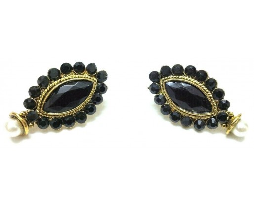Gold Oxidized Women Earring Stud Jewelry PushBack Classy Gift Rhinestone Bead 21